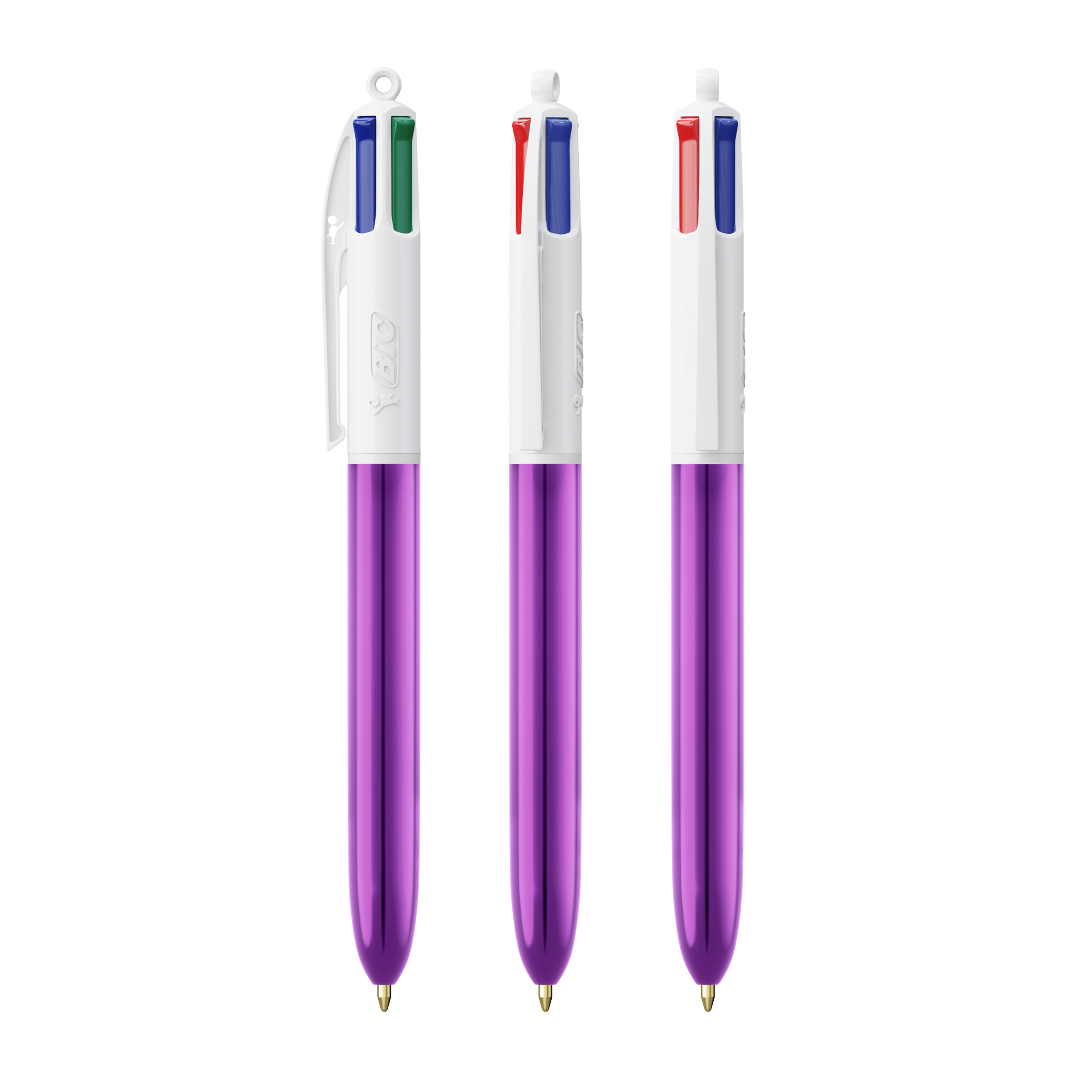 Stylo 4 couleurs publicitaire BIC® Shine avec Lanyard Blanc - Violet Metallique